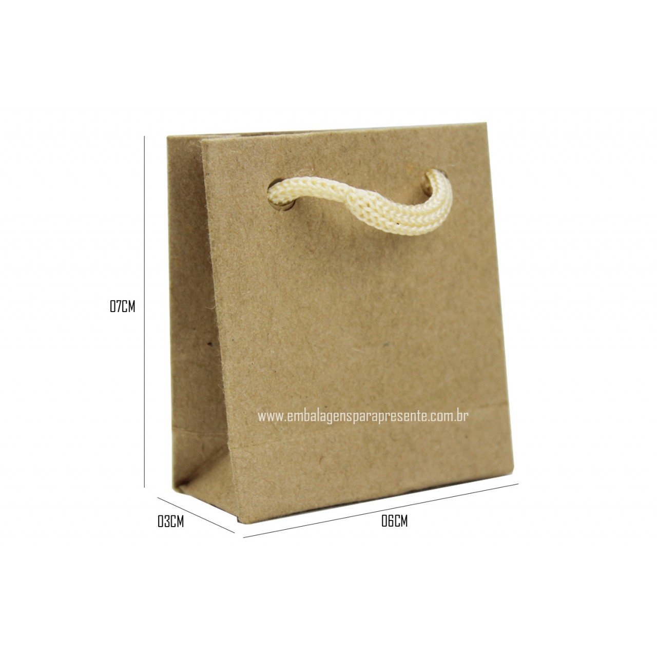 Sacola Kraft com Cordão 07x06x03cm (PCT C/10 UN) Parda